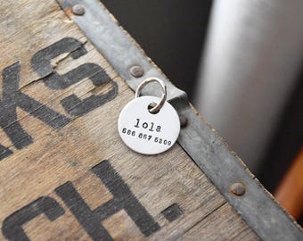Custom Dog Tag - Aluminum Hand Stamped Personalized Pet ID Charm - Engraved 1 inch Disc - Cat Collar Tags - Name and Phone Number