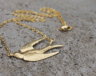 Swallow Necklace // Bird Necklace // Gold Necklace // Flying Necklace // 16K Gold Necklace