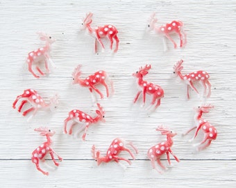 Miniature Plastic Deer - One Dozen Tiny Spotted Deer, Craft Figurines