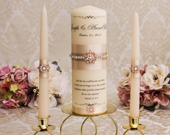 Rose Gold Unity Candle Set, Champagne Unity Candle Set, Monogram Unity Candles, Champagne Wedding Candles, Rose Gold Wedding Candles