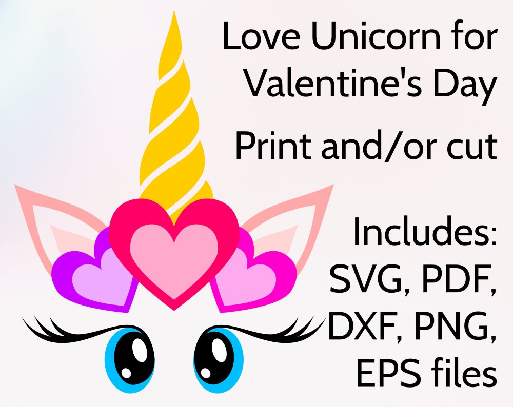 Download SVG Love Unicorn Face with Hearts, Valentine's Day SVG, Unicorn Head with Heart SVG cut file for ...