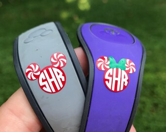 Peppermint / Candy Cane Christmas Monogram - Disney Inspired Magic Band Decal - Mickey & Minnie - Walt Disney World - fits 1.0 and 2.0