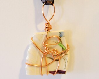 Broken Plate Pendant, Copper Wire Wrapped China