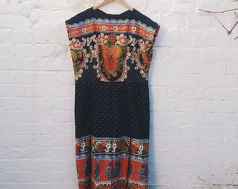 70s Print Dress with pleats