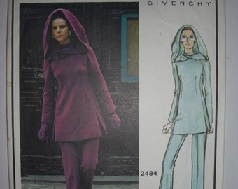 Givenchy/Vogue/ Sewing Patterns/Hoodie/Pants/Tunic/Top/Hubert de Givenchy/Vintage patterns/hood/60's/DIY
