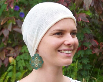 Cream, Black or Navy FULL HEADCOVER SNOOD - no knots -no seams -no fuss - Cotton Chemo Hair Scarf - Chemo Headwear - Bandana Wrap/Hat