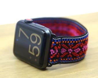 Tefeca Red Embroidery Ethnic Pattern Stretch Elastic Apple Watch Band 38mm 42mm - EREE