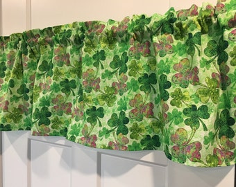 St. Patrick's Day Green Shamrocks with Pink and White 42" Valance Curtain