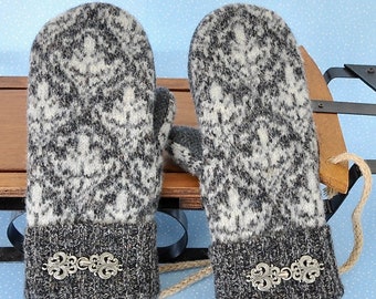 Sweater Mittens Felted Wool Shetland Wool Polar Luxe Lined UpCycled Tailor Made