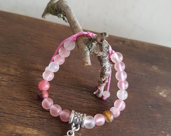 Matte watermelon Agate bracelet and moon & star pendant
