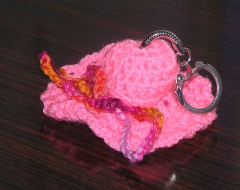 Hand crocheted wool hat keychain