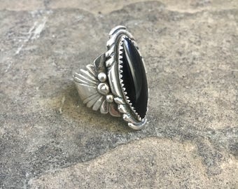 Amazing Sterling Silver and Onyx Vintage Southwestern Ring