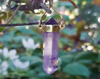 Beautiful Amethyst Double Terminated Point Pendant set in 18kt Gold