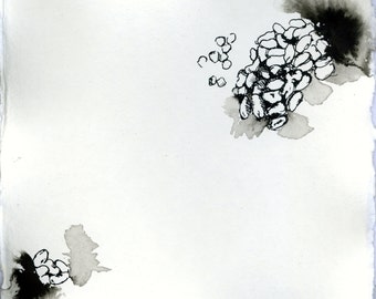 small ink drawing on handmade paper