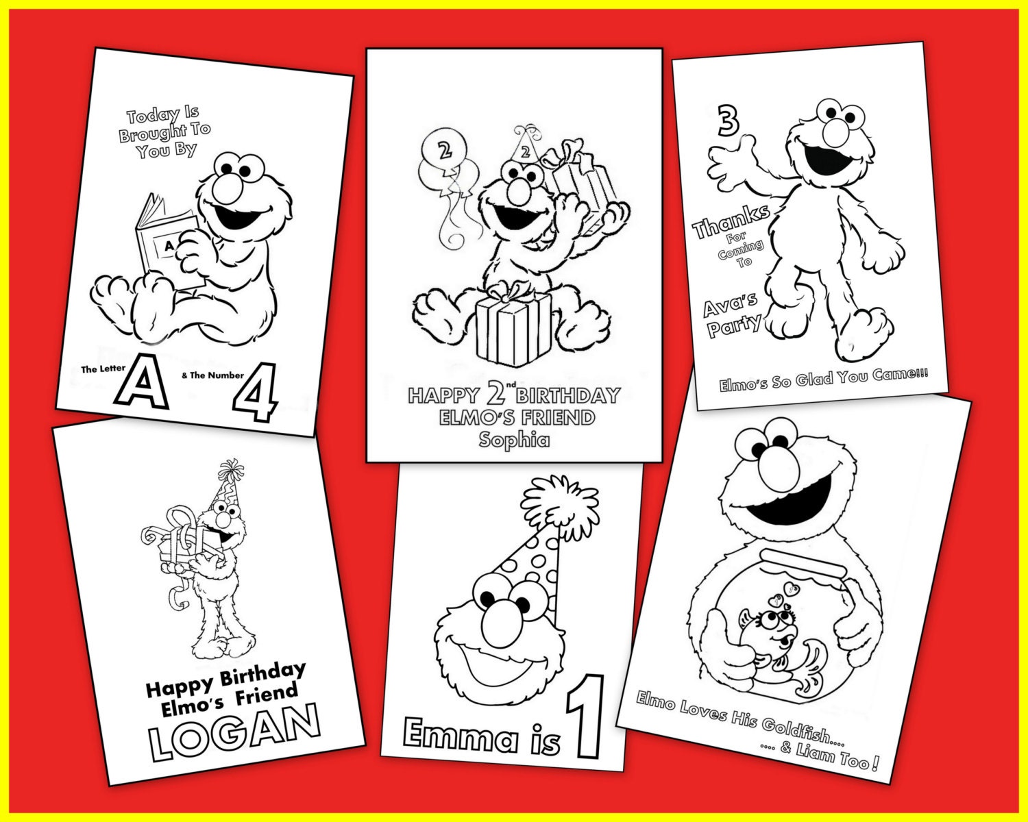 Personalized Elmo Coloring Book Printable Party Favors or