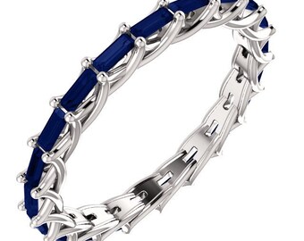 Sapphire baguette (genuine) cut ring in 14k white gold.