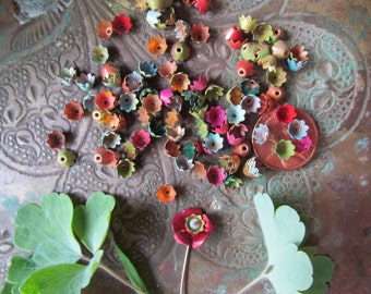 30 Itty Bitty Tenny Weenie Tiny Colored Metal Flowers