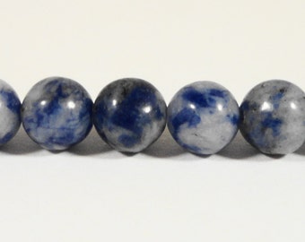 15" Strand Sodalite Gemstone Beads 6mm Round White and Blue Stone Beads, Natural Blue Gemstone Beads on a 15 Inch Full Strand with 60 Beads