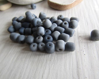 grey glass seed bead, small rustic matte tone, irregular spacer barrel tube, New Indo-pacific indonesia 3 to 5mm ( 15 grams ) 7abmix