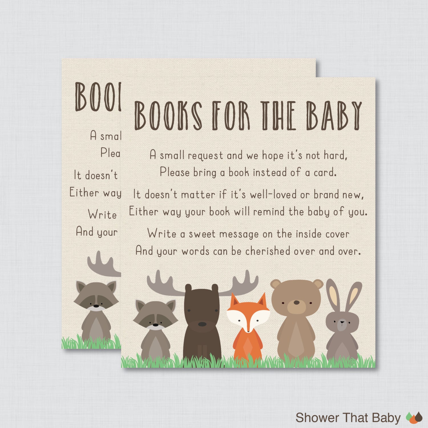 Woodland Baby Shower Bring a Book Instead of a Card Invitation