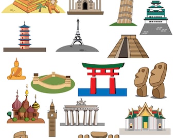 Landmark clipart,landmark clip art,World landmarks Design digital clipart set,clipart commercial use, world landmarks clipart