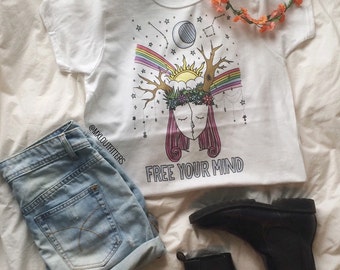 Rainbow Free Your Mind T-Shirt © Design by Euclea Tan