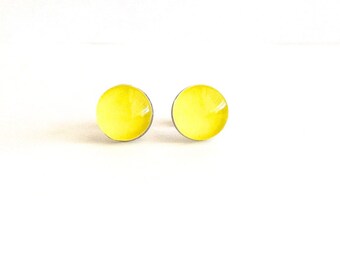 Yellow Stud Earrings, Small Stud Earrings, Bright Yellow Earrings, Yellow Post Earrings, Sensitive Ears, Small Post Earrings, Gift Under 20