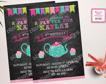 TEA PARTY INVITATION, Tea Party Birthday Invite, Printable Tea Party, Personalized Tea Party Invitation, Par-tea Invitation, Tea Par-tea