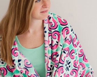 ON SALE! Mia Tile Womens Monogrammed Throw Blanket, Girls Monogram Blanket, Monogrammed Fleece Blanket, Mother's Day Gift