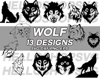 wolf svg, wolves svg, howling wolf svg, wolf head svg, growling wolf, clipart, decal, eps, dxf, png, silhouette, stencil, cut file, vinyl