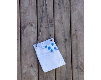 Denim Bag Clutch, Cross Body bag With Chain Strap, Denim Bag from old jeans, Back Pocket, Quilted Bag, Sling, Slouch bag
