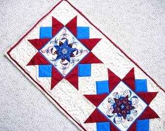 Quilted table runner patriotic red white blue Stars Quiltsy handmade