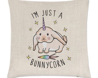 I'm Just A Bunnycorn Linen Cushion Cover