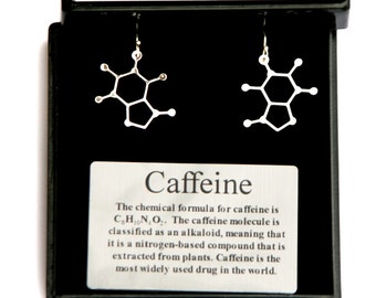 Caffeine Molecule Earrings Science of caffeine earrings molecular structure of caffeine on sterling silver lever back ear wires caffeine