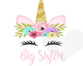 Big Sister Unicorn Iron On Ready To Press Transfer, Unicorn Iron On Transfer Vinyl, Iron On Transfer, Big Sister Iron on, Unicorn HTV