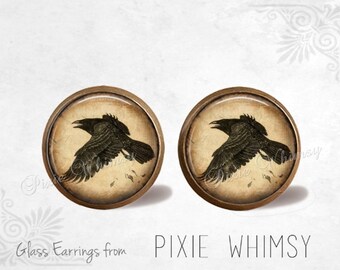 RAVEN Earrings, Raven Stud Earrings, Raven Post Earrings, Stud Earrings, Pierced Earrings, Raven Studs, Crow Earrings, Crow Stud Earrings