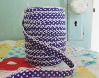 Purple Polka Dot Crochet Edge Bias Tape (No. 17). Sewing Supplies. Fabric. Quilting Supplies. Double Fold Bias Tape.