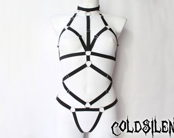Full body harness adjustable bodycage bondage burlesque sexy strappy fetish goth fashion elastic