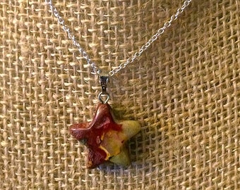 Gorgeous Breciated Red JASPER STAR Pendant Necklace - Sterling Silver 18" Chain - Natural Stone Necklace - Agate - Versatile