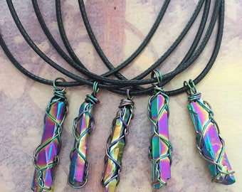 Crystal Aura Necklace/ Rainbow Titanium Necklace/ Wrapped Aura Crystal/ Aura Crystal Necklace/ Titanium Crystal Jewelry/ Aura Crystal Choker