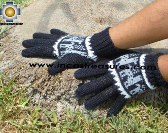 100% alpaca gloves with llama designs black