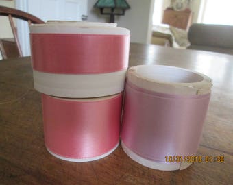 Ribbon vintage satin remnants in pinks and purples 1940's