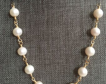 Fresh Water Pearl and Oxidized Sterling Silver Chain Necklace