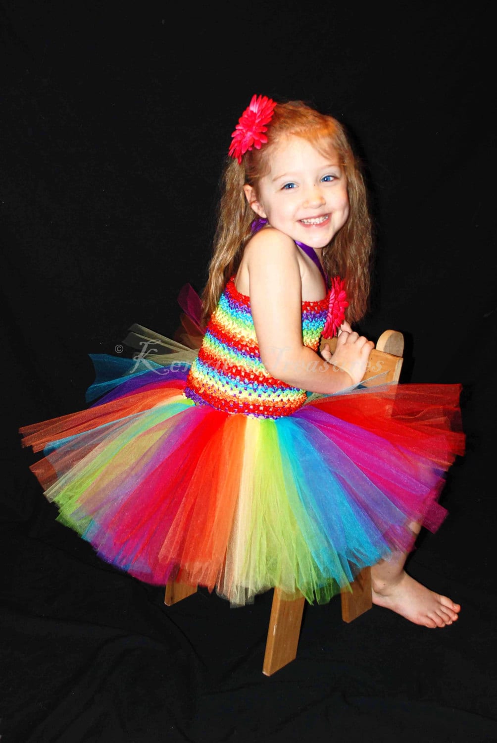 Rainbow Tutu Dress and Daisy Hair Clip Set Size 2T to