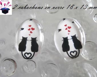 2 glass cabochons 18mm x 13mm love theme