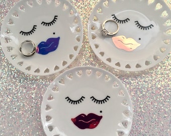 Eyelashes And Lips Ring Dish, Ring Dish Holder, Gifts Under Ten, Catch All, Trinket Dish, Jewelry Dish Holder, For Her Gift, Teen Gift