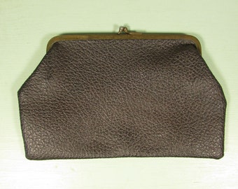 Black Leather Clutch - Vintage Kiss Lock Coin Purse
