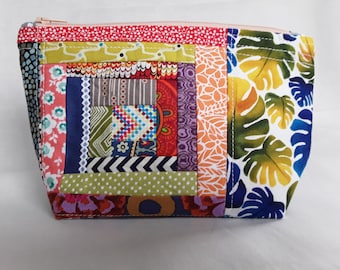 Wild Scrappy Log Cabin - Quilted Small Zipper Pouch