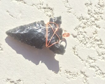 Black obsidian arrowhead necklace pendant