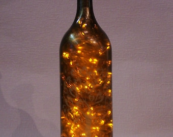 Lighted Bottle. Recycled Hand Decorated 1.5 Liters Wine Bottle with 200 LED Yellow Lights Inside. Bottle Lamp. Party Decor Lights.